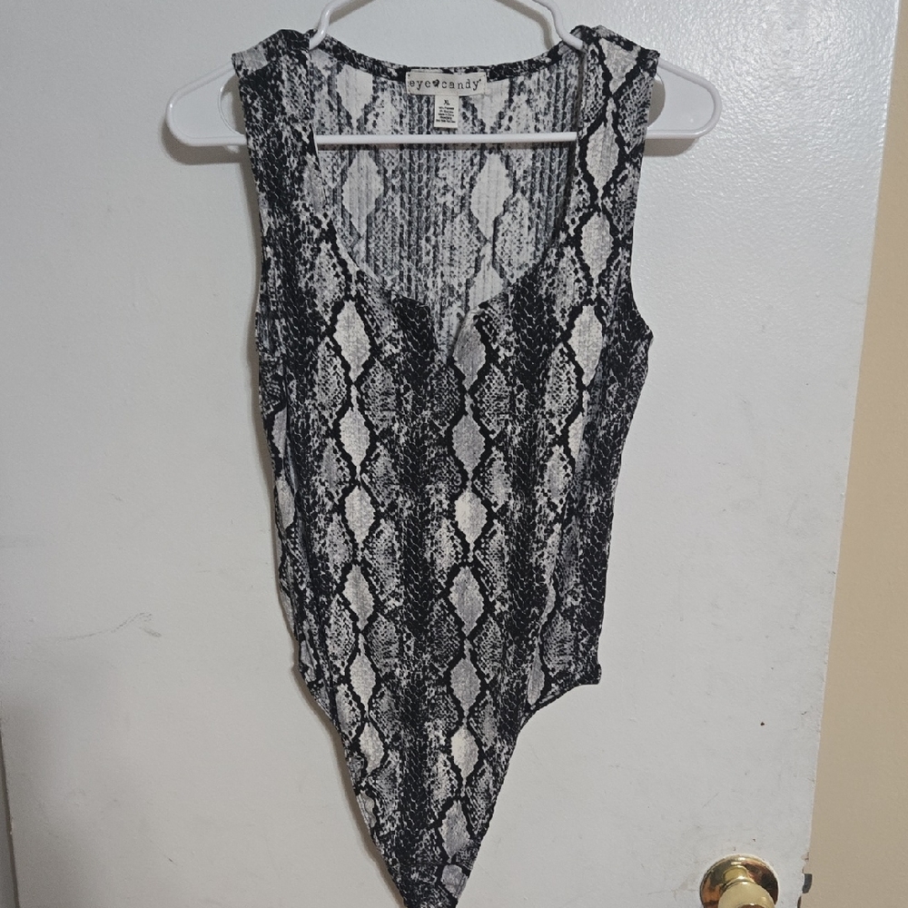 Eye Candy Monochrome Snakeskin Sleeveless Bodysuit Top